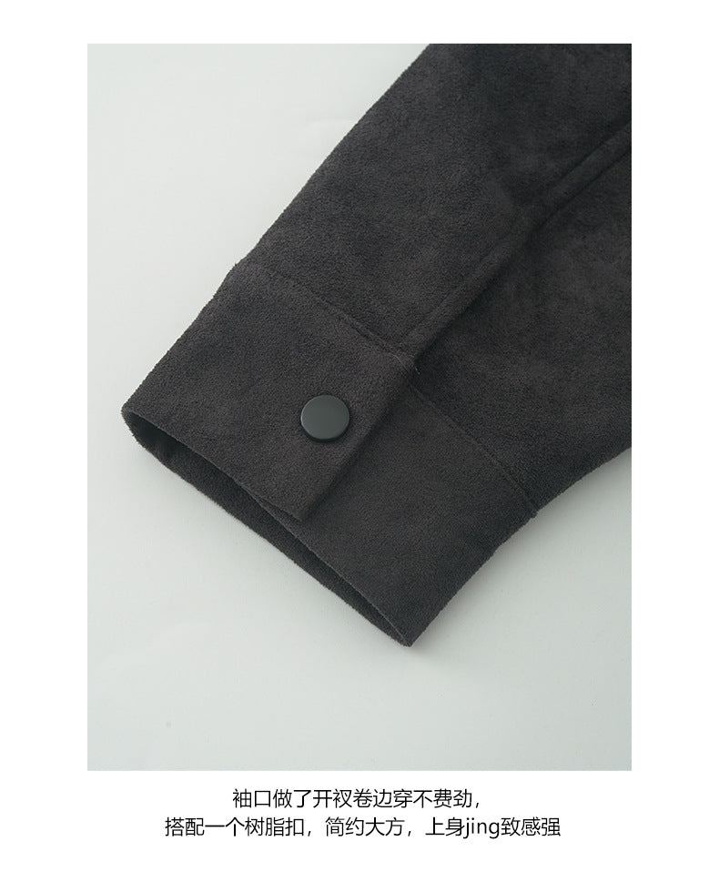 【H556】實拍復古皮領麂皮絨短版外套251007