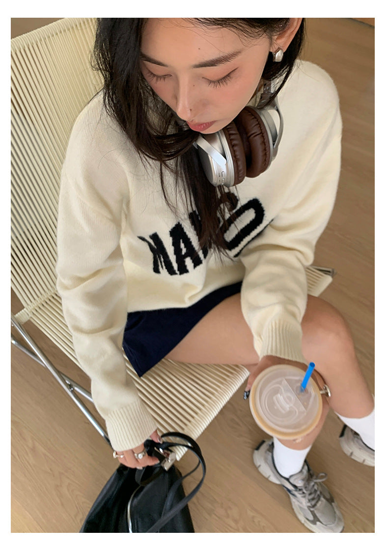 【H5436】實拍美式大提花慵懶寬鬆針織毛衣250916