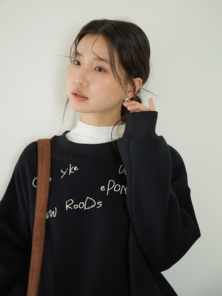 【LD3270】 實拍精品刺繡珠寬鬆厚款長袖衛衣(加絨)251020