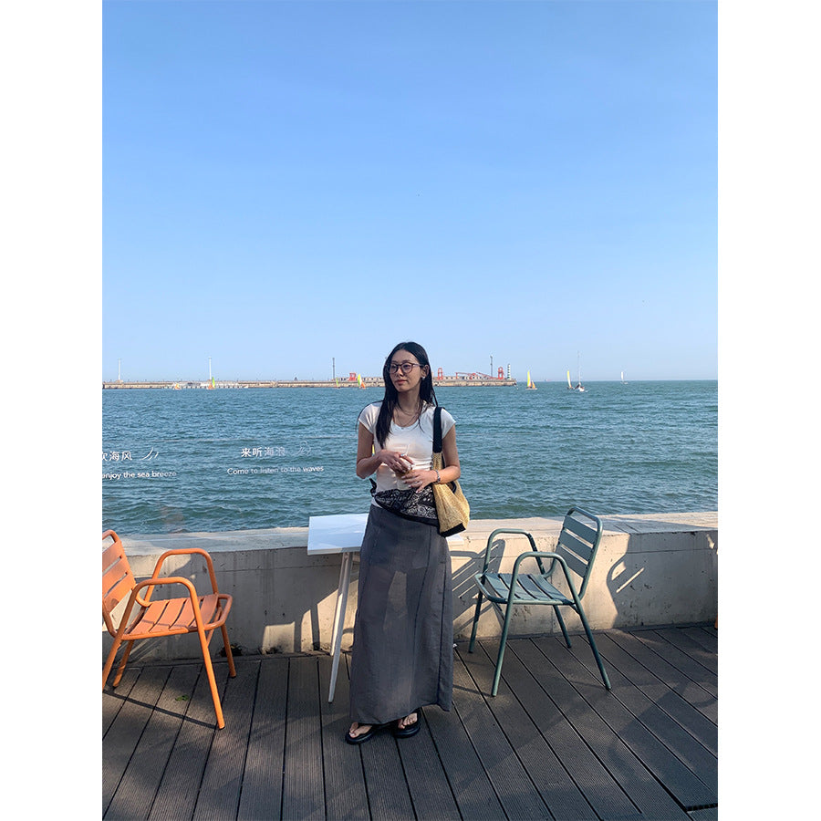 【H5293】實拍韓系夏氛圍感半透紗長裙250603