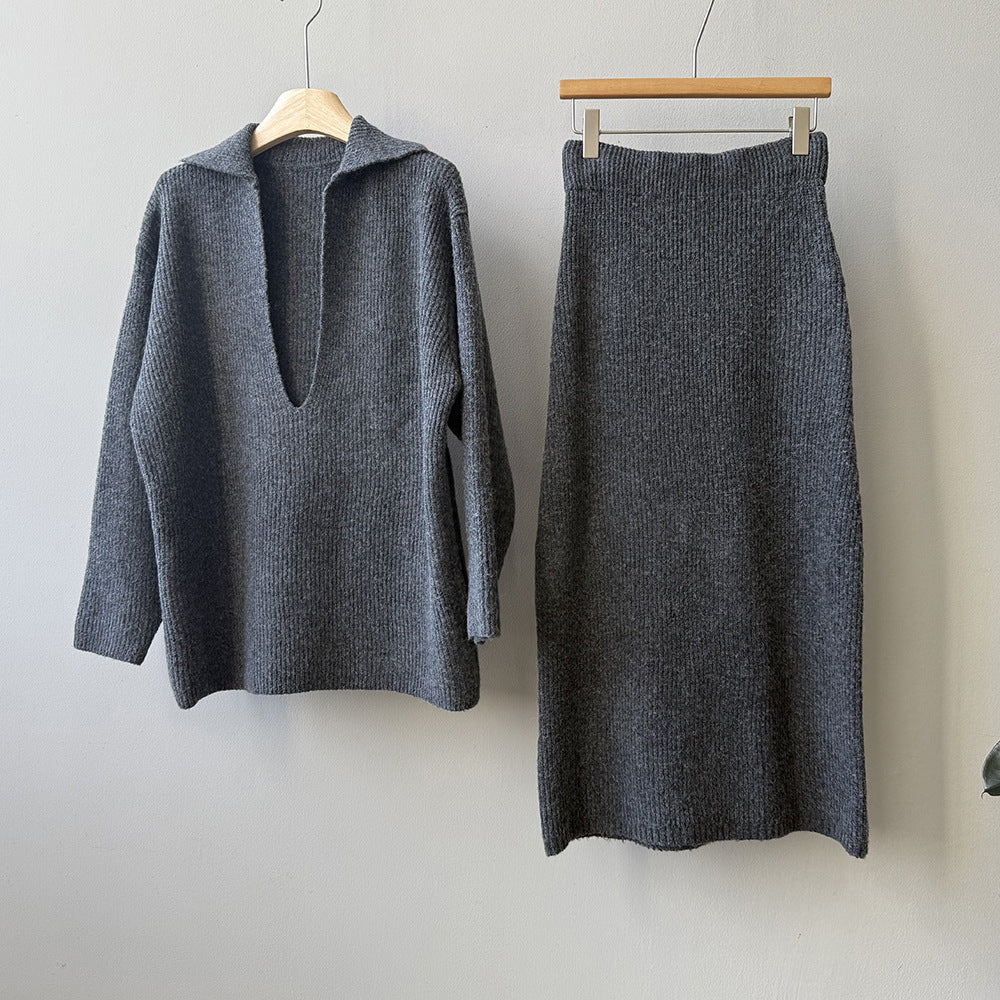 【YP680】 實拍深V慵懶毛衣+針織長裙(含羊6%) 套裝251023