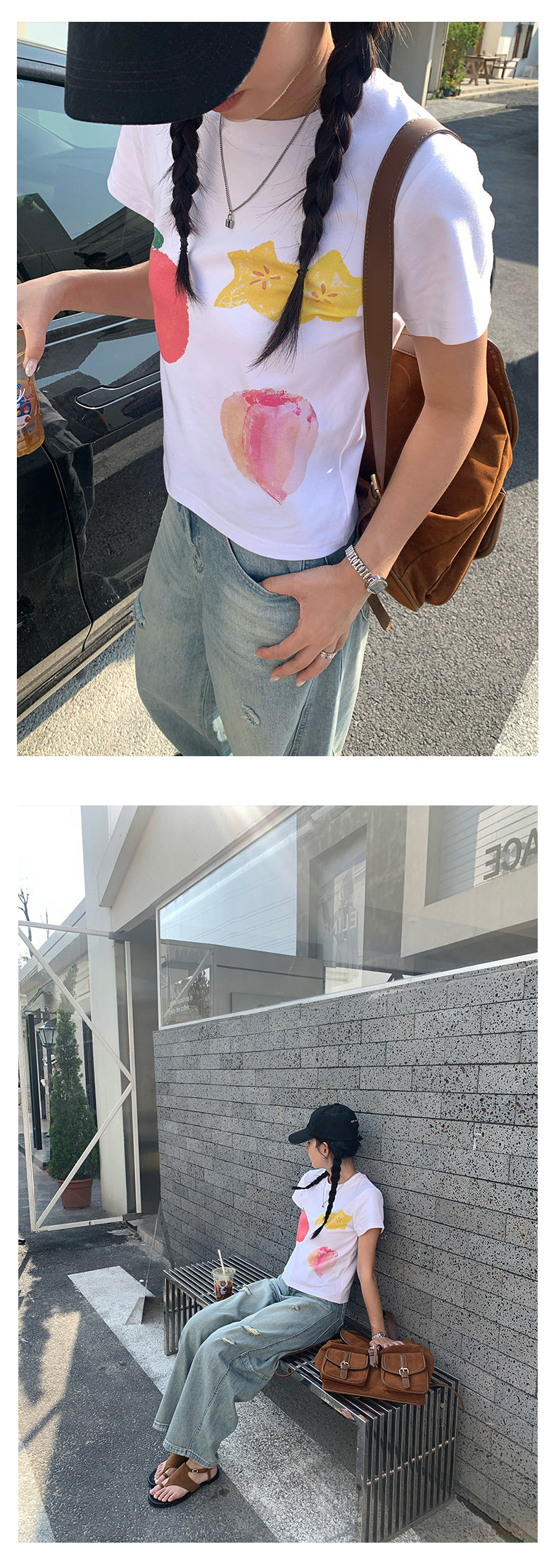 【H5271】實拍夏季水果塗鴉T恤 寬鬆顯瘦短版上衣250520