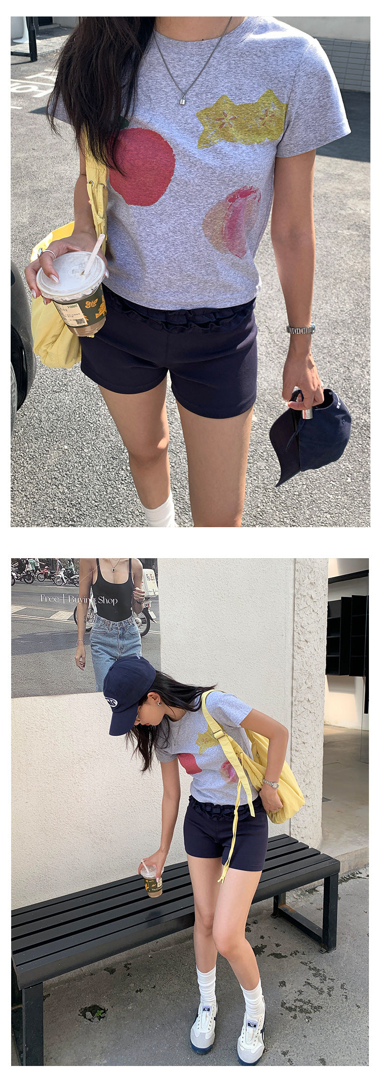 【H5271】實拍夏季水果塗鴉T恤 寬鬆顯瘦短版上衣250520