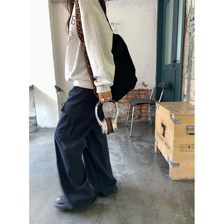 【H5392】實拍美式復古深藍直筒工裝褲250902