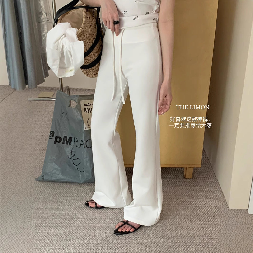 【L8386】實拍檸檬顯瘦神褲 高腰抽繩舒適垂感微喇抽繩休閒褲250414