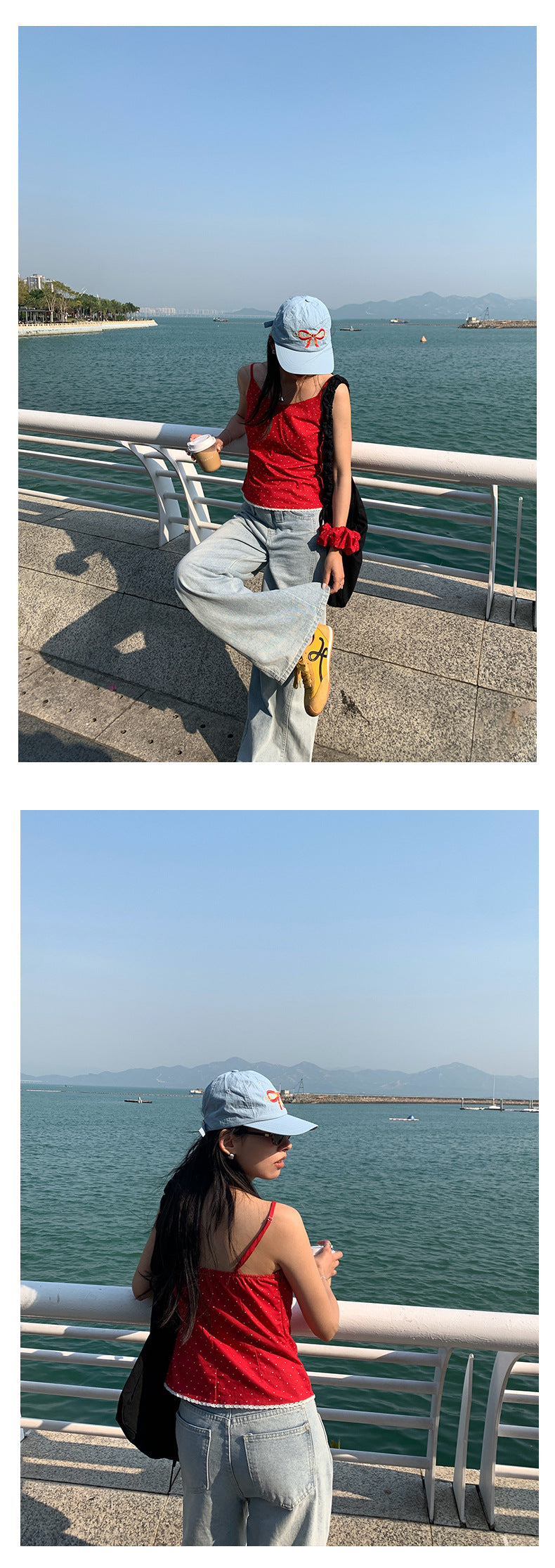 【H5159】實拍夏天棉麻點點吊帶背心+髮圈250331