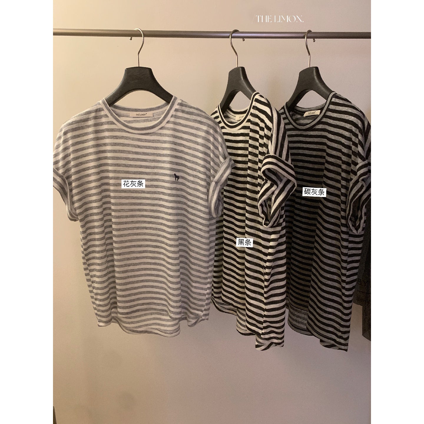 【L10695】韓系復古學院風🐎百搭親膚條紋小馬刺繡圓領短袖T恤260526