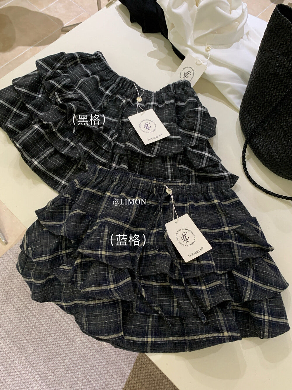 【L1139】實拍檸檬秋季磨毛復古格紋繫帶蛋糕裙250915