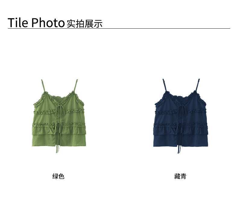 【H5304】 實拍韓國小清新荷葉V領上衣250610