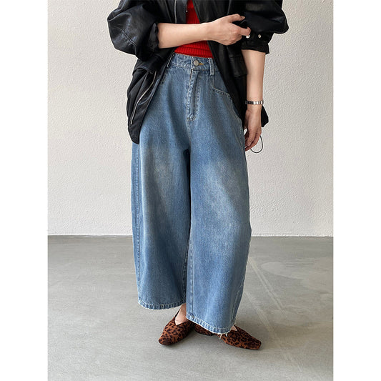 【cimz1797】美式復古休閒👖高腰寬鬆顯瘦九分彎刀牛仔褲/寬褲260319