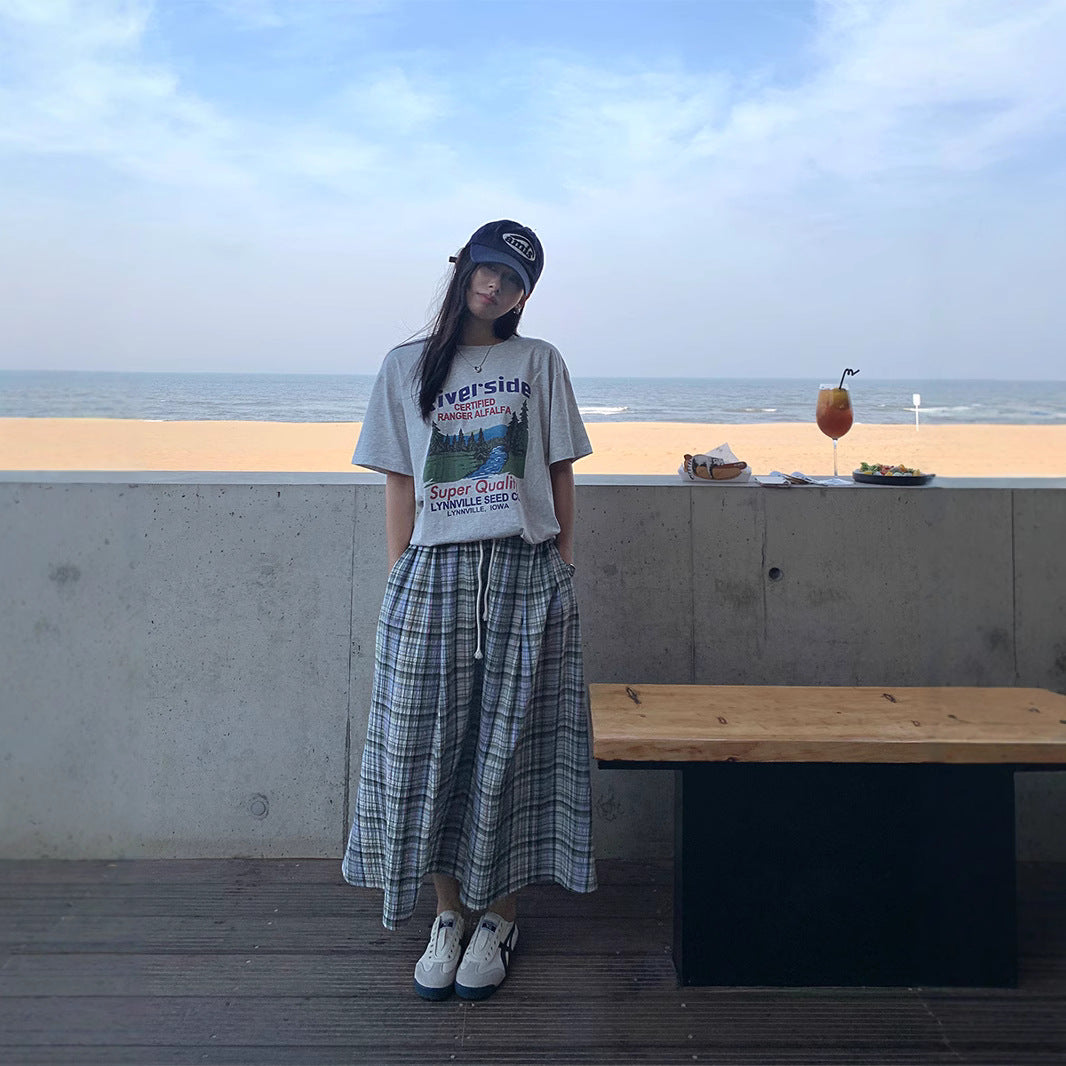 【H5279】實拍夏季復古清新感口袋格紋裙(鬆緊腰)250603