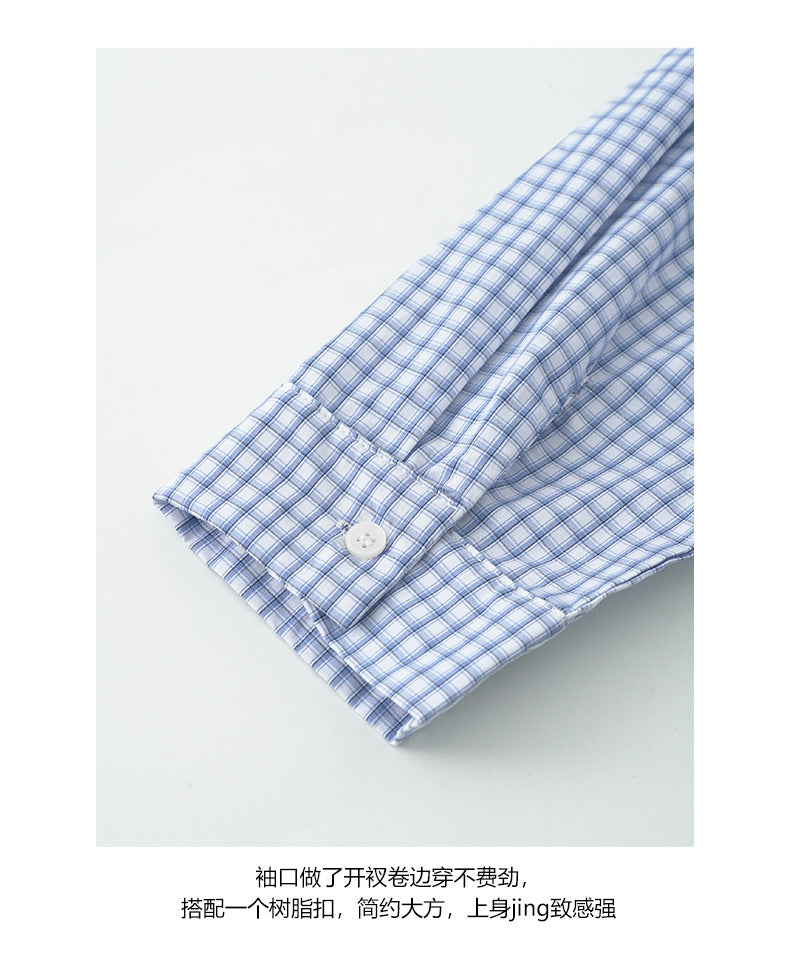 【H5382】實拍休閒寬鬆短版藍色條紋襯衫250902