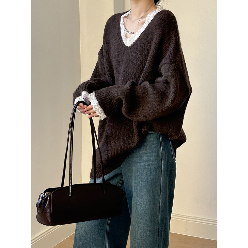 【YP960】實拍爆款質感蕾絲花邊寬鬆保暖針織毛衣(含8%羊毛)241211