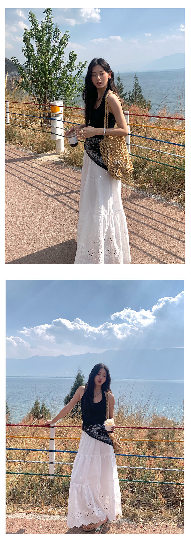 【H5180】實拍夏日甜美刺繡鬆緊腰長裙250415