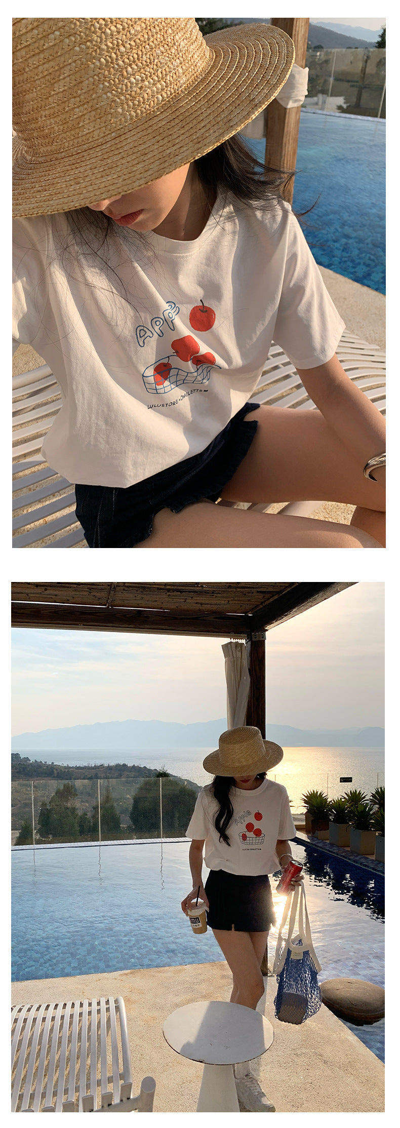 【H5130】實拍夏季蘋果印花圓領短袖T恤250324