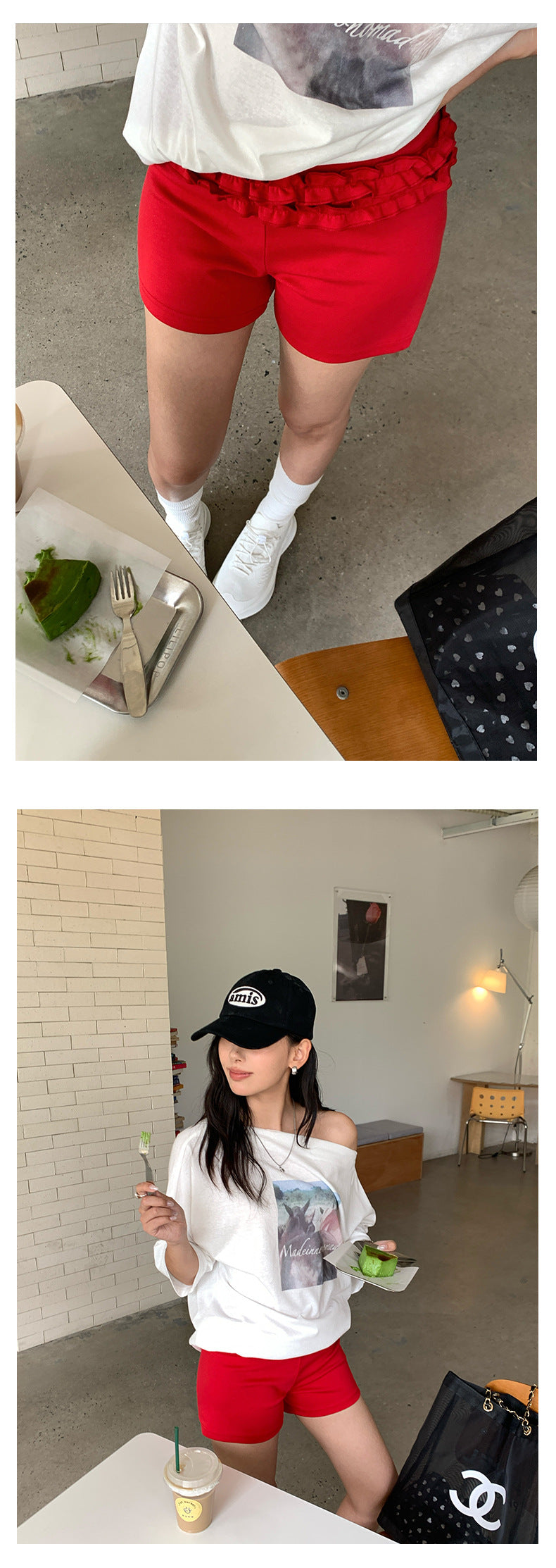【H5278】實拍韓系甜辣小荷葉鬆緊腰微彈短褲250520