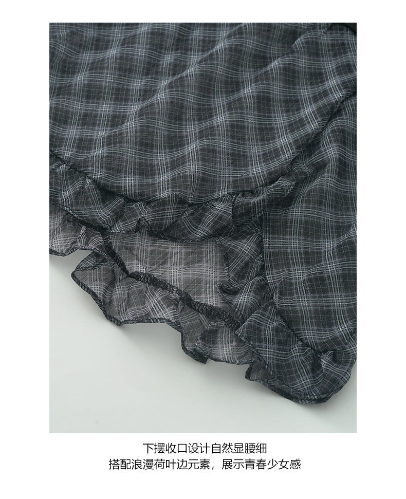 【H5364】實拍網紗拼接綁帶斜肩洋裝250708