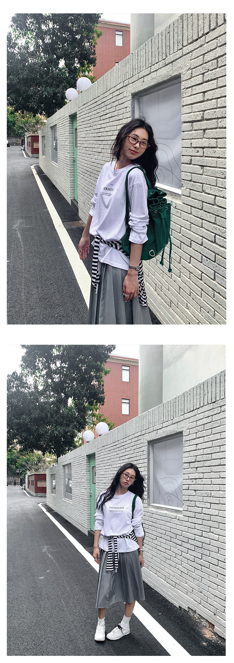【H5105】實拍春夏清新圓領印花舒適長袖T恤250310