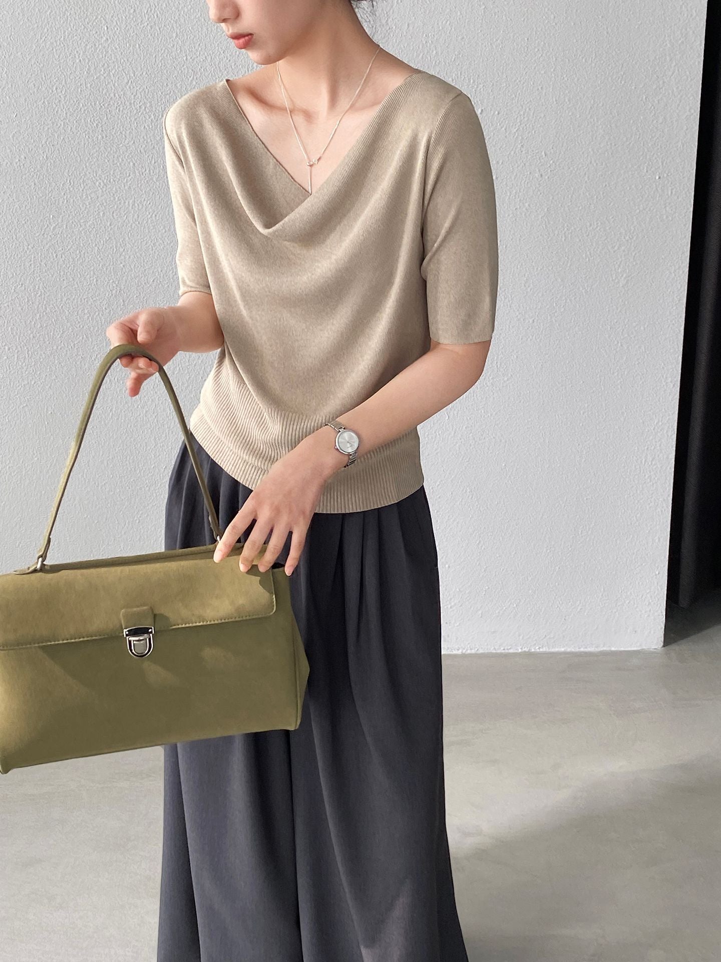 【cimz9106】實拍一秒變紙片人✨顯瘦氣質垂墜領針織衫260311