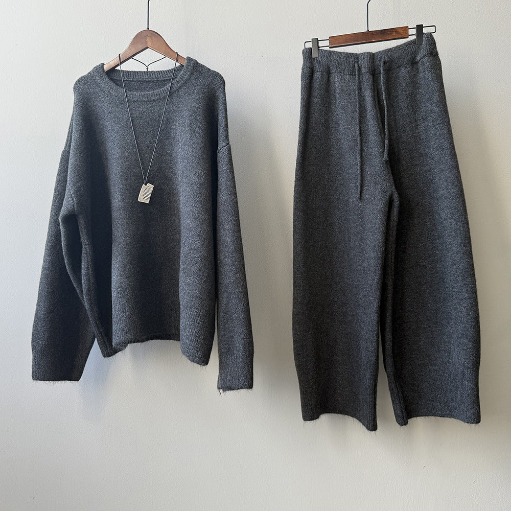 【YP1015】 實拍寬鬆針織毛衣+休閒針織長褲 套裝251023