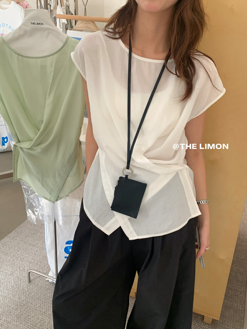 【L8689】實拍檸檬夏季簡約交叉後繫帶襯衫上衣250421