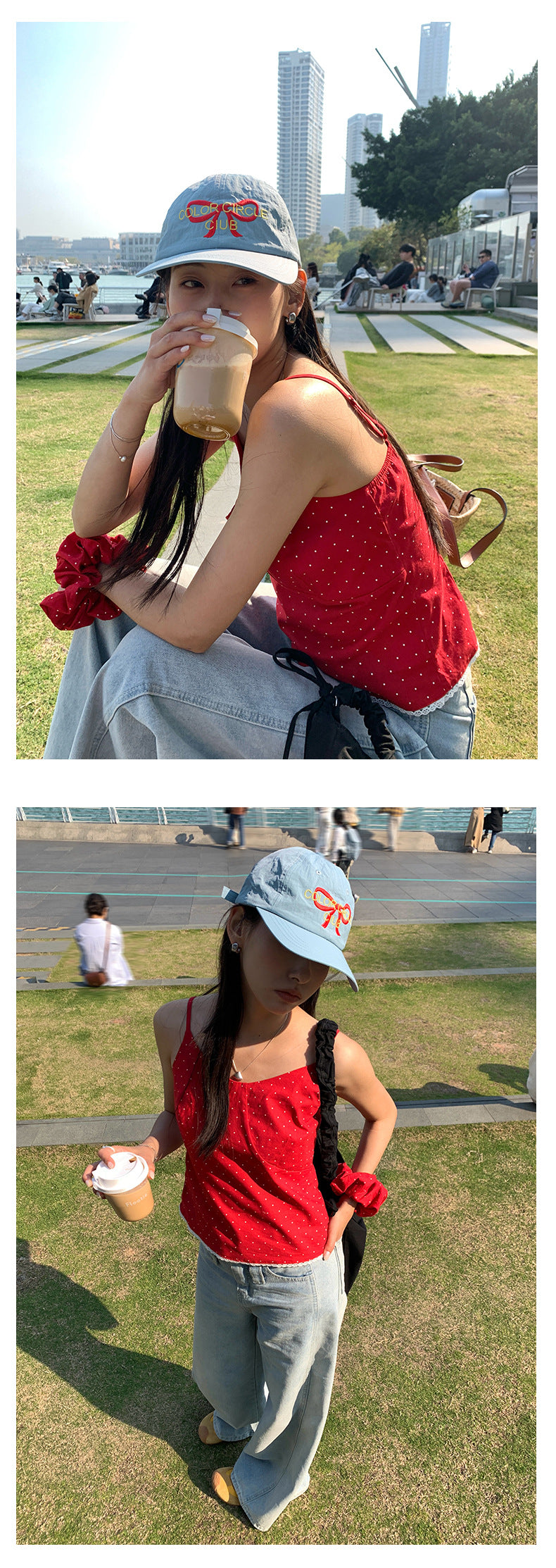 【H5159】實拍夏天棉麻點點吊帶背心+髮圈250331