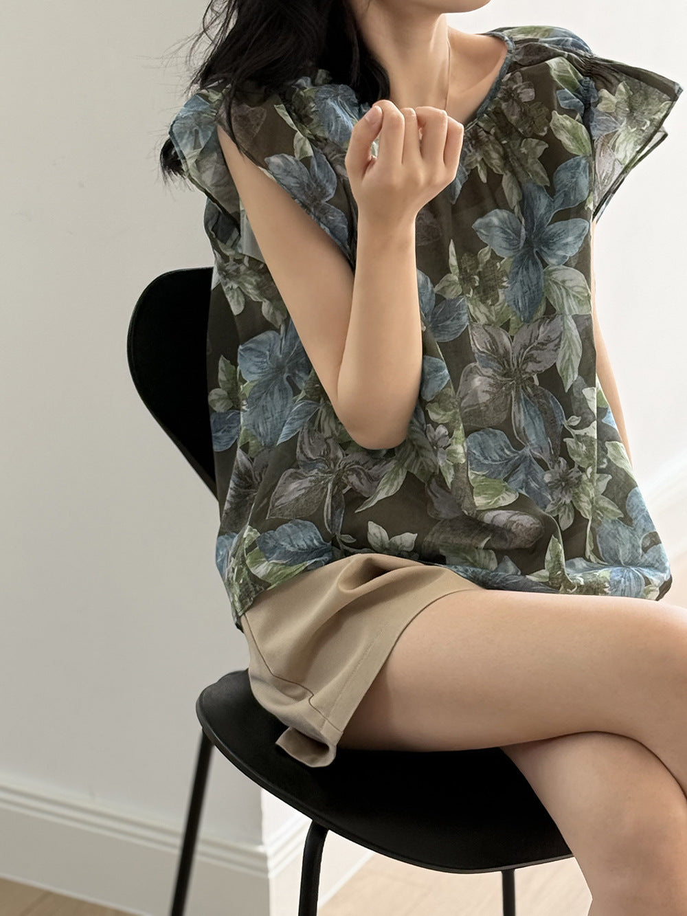 【Y82353】實拍夏季法式碎花氣質涼爽雪紡衫250501