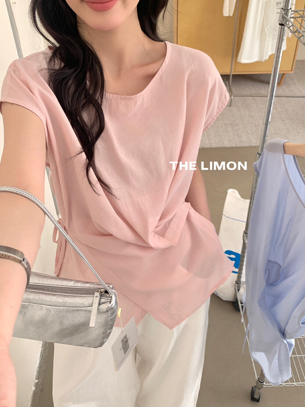 【L8689】實拍檸檬夏季簡約交叉後繫帶襯衫上衣250421