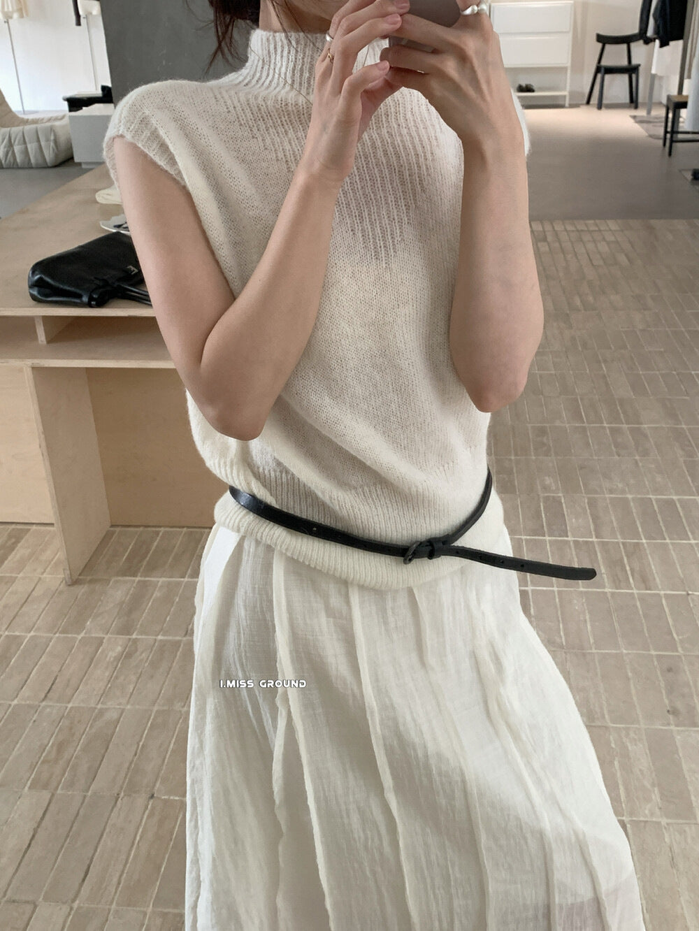 【L991213】實拍秋季法式慵懶簡約半高領短袖針織衫250923