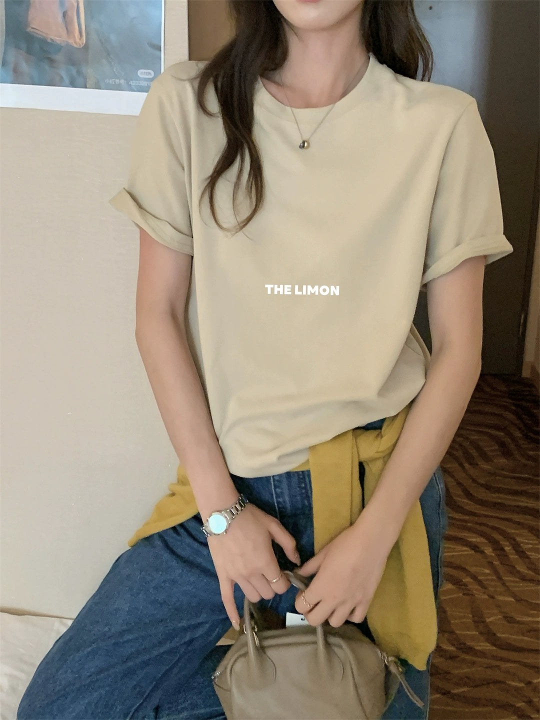 【L9036】實拍檸檬家磨毛雲朵絨短袖t恤250901