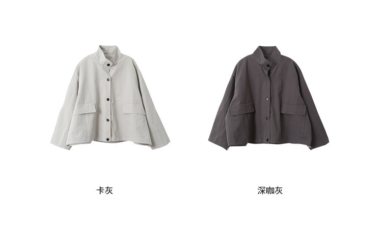 【LD3195】實拍工裝立領風衣外套250922