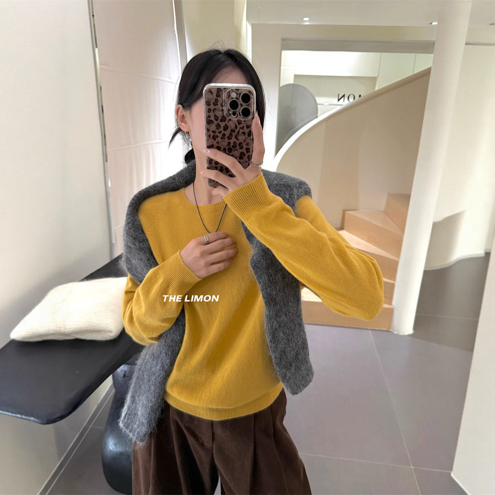 【L8328】實拍檸檬秋冬無縫一體顯瘦圓領保暖毛衣250930