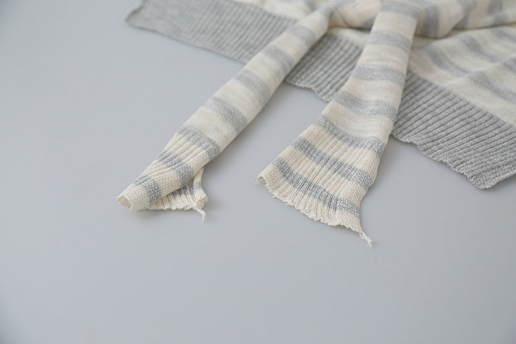 【L3072】實拍夏天韓國條紋披肩+刺繡針織背心250721