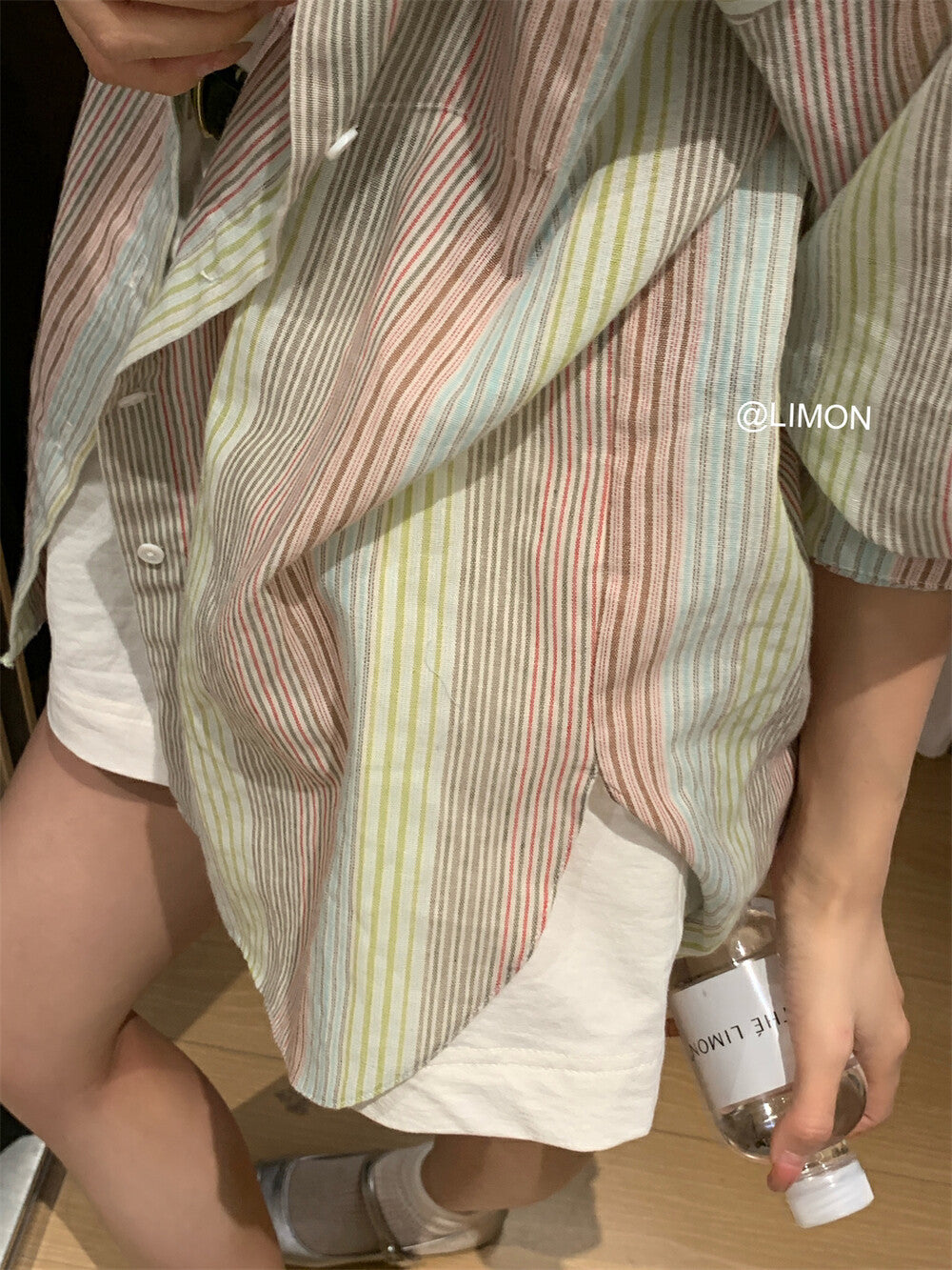 【L8505】實拍檸檬復古中性條紋長袖襯衫250414