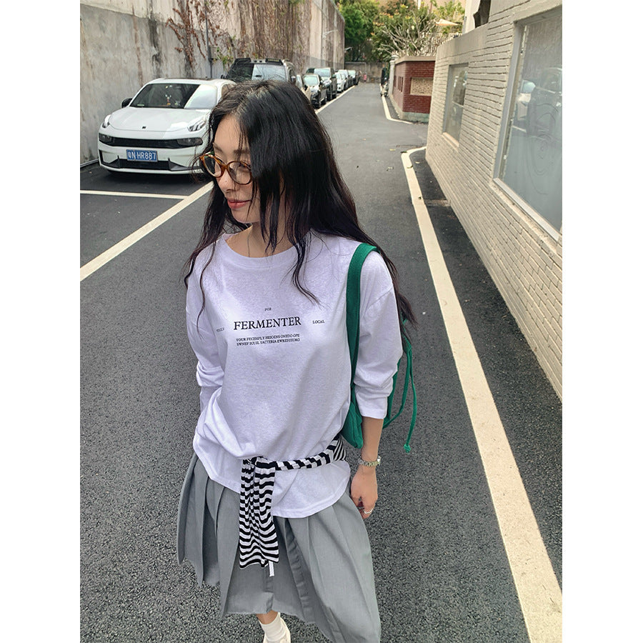 【H5105】實拍春夏清新圓領印花舒適長袖T恤250310
