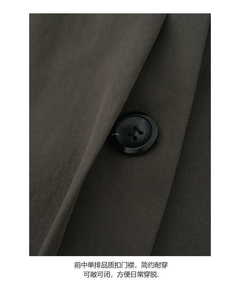【H5434】實拍初秋復古落肩長版風衣外套250916