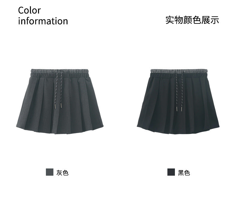 【H5121】實拍夏季休閒學院抽繩百褶裙(內裡安全褲)250317