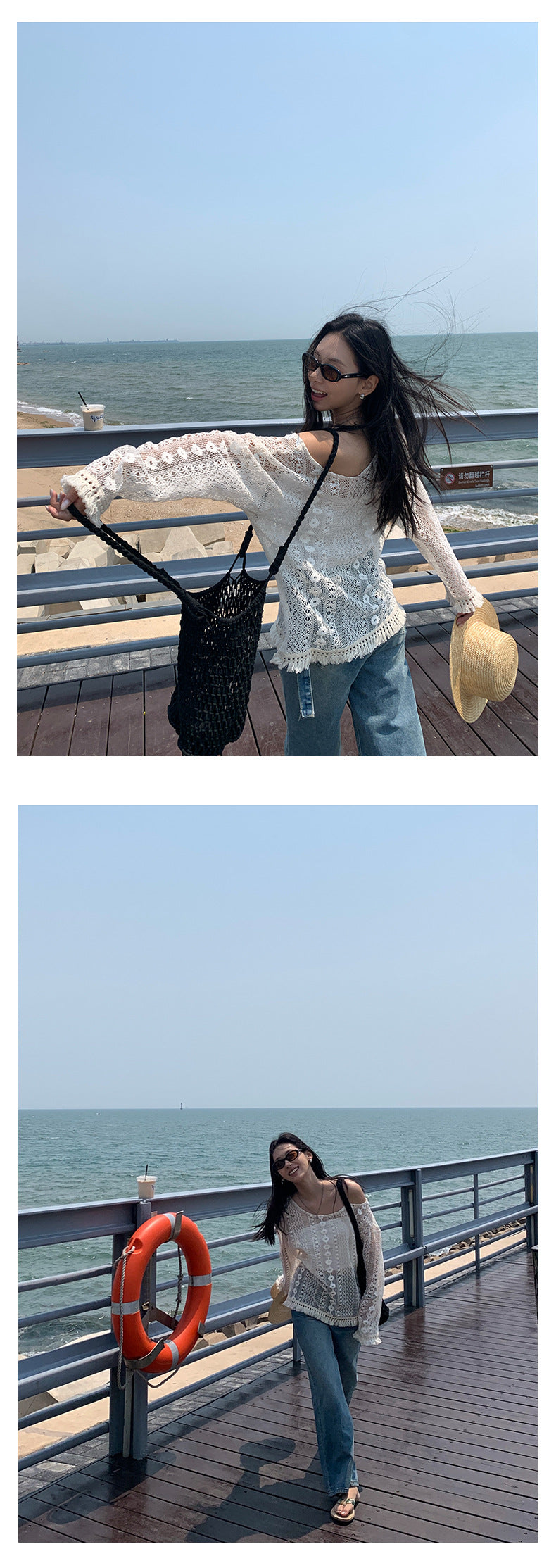 【H5312】 實拍韓系鈎花防曬長袖鏤空針織250610