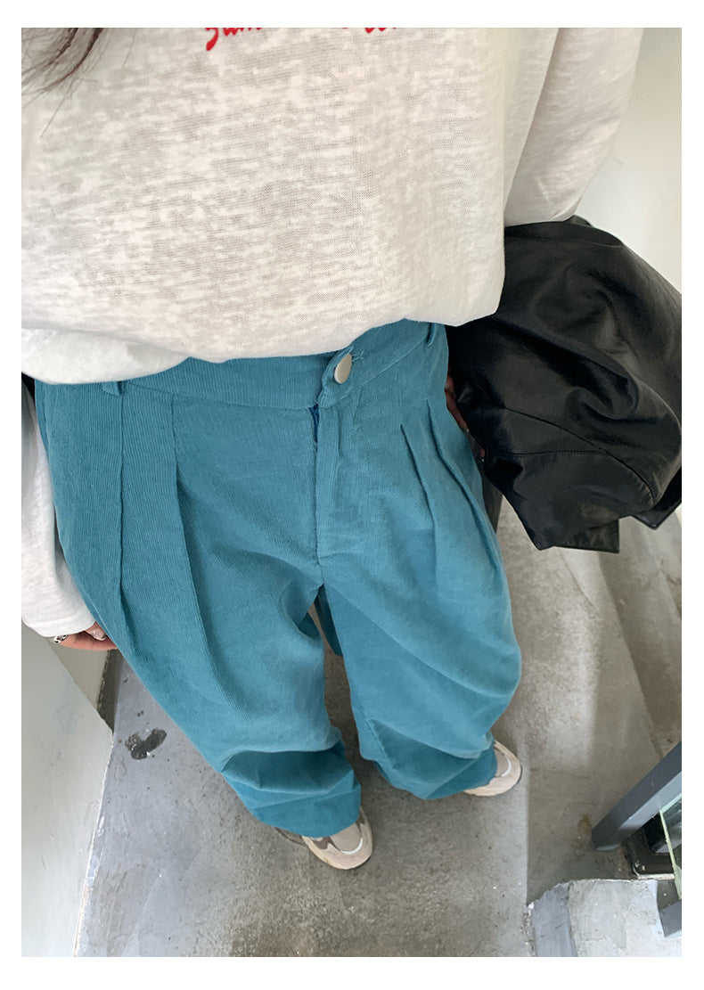 【H5394】實拍韓系高腰燈芯絨直筒褲250902