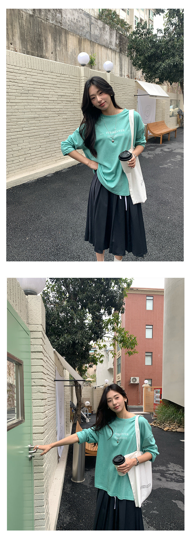 【H5105】實拍春夏清新圓領印花舒適長袖T恤250310