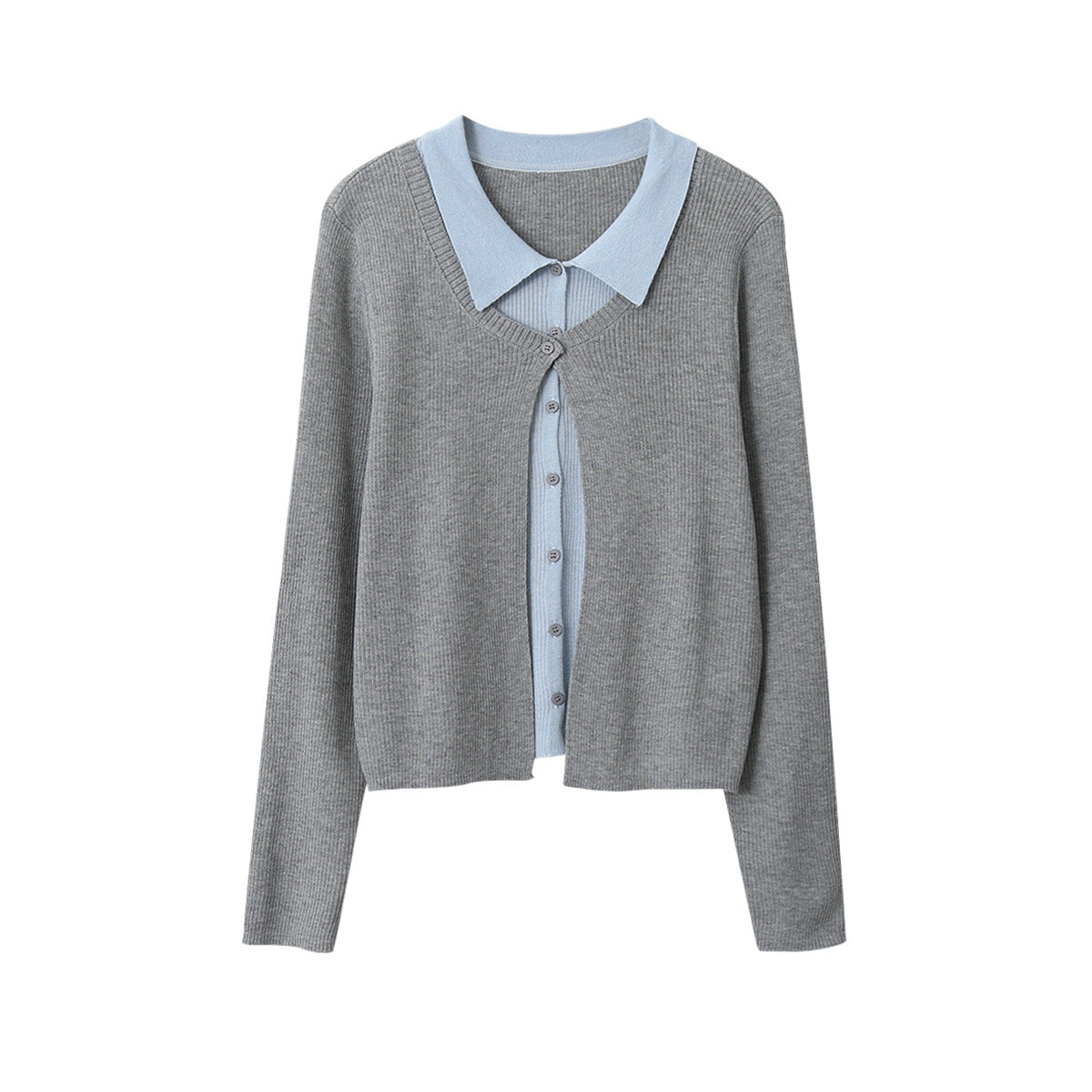 【LD11155】實拍修身顯瘦層次感!撞色拼接假兩件針織罩衫260309