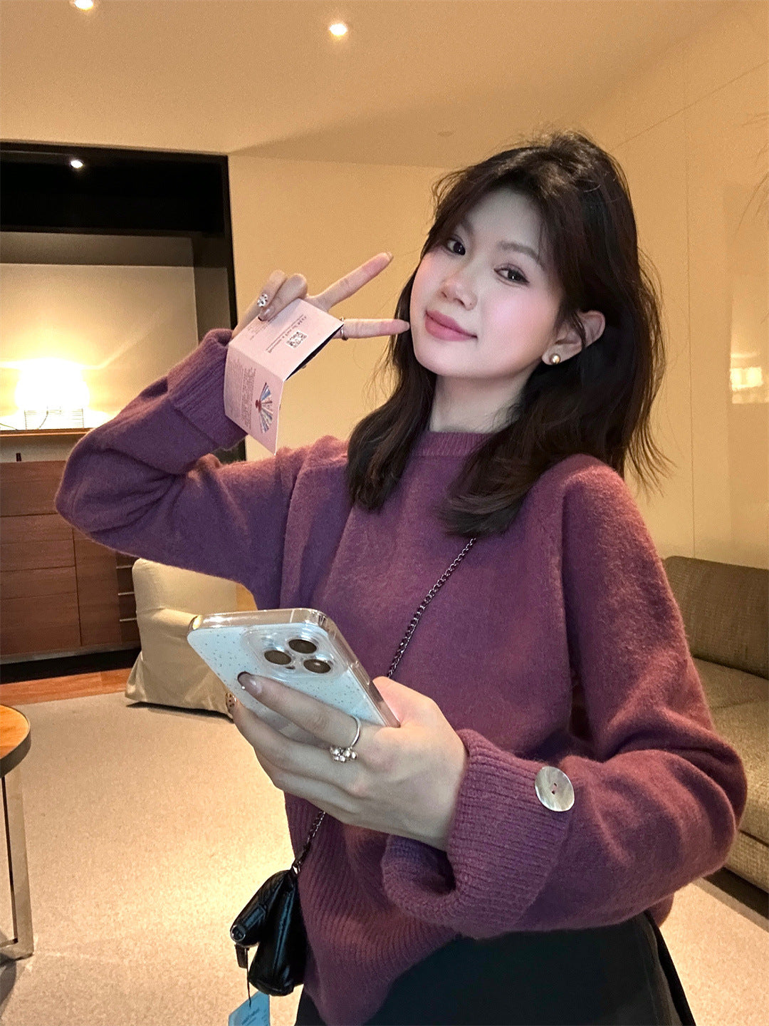 【L006265】實拍檸檬冬季圓領貝殼扣大翻袖保暖針織毛衣241118