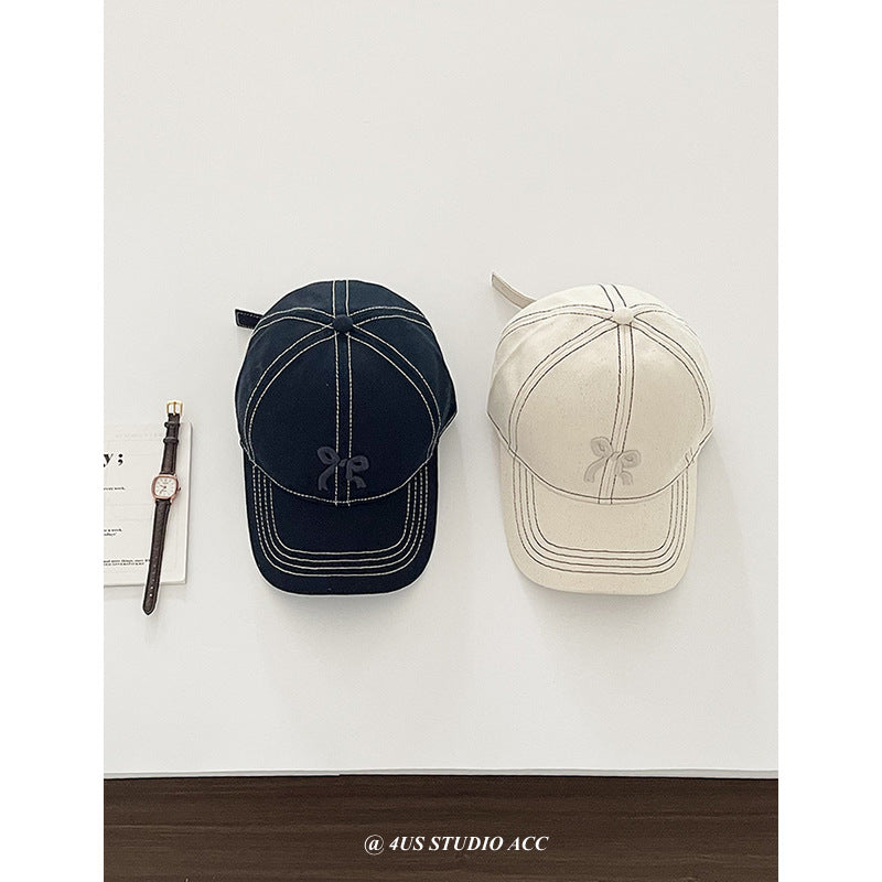 【M411】韓國小眾立體蝴蝶結刺繡格子鴨舌帽240323