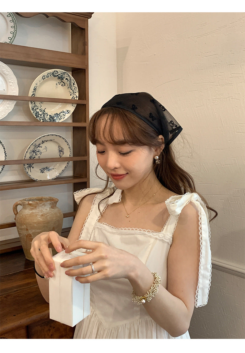 【M585】Jennie同款~復古黑色蕾絲三角巾240323