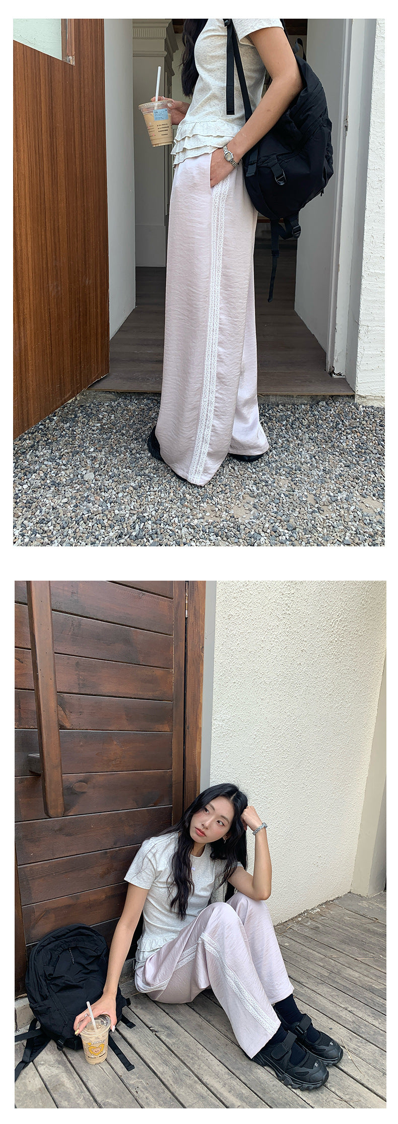 【H5087】實拍法式芭蕾運動款寬鬆顯瘦闊腿褲250303