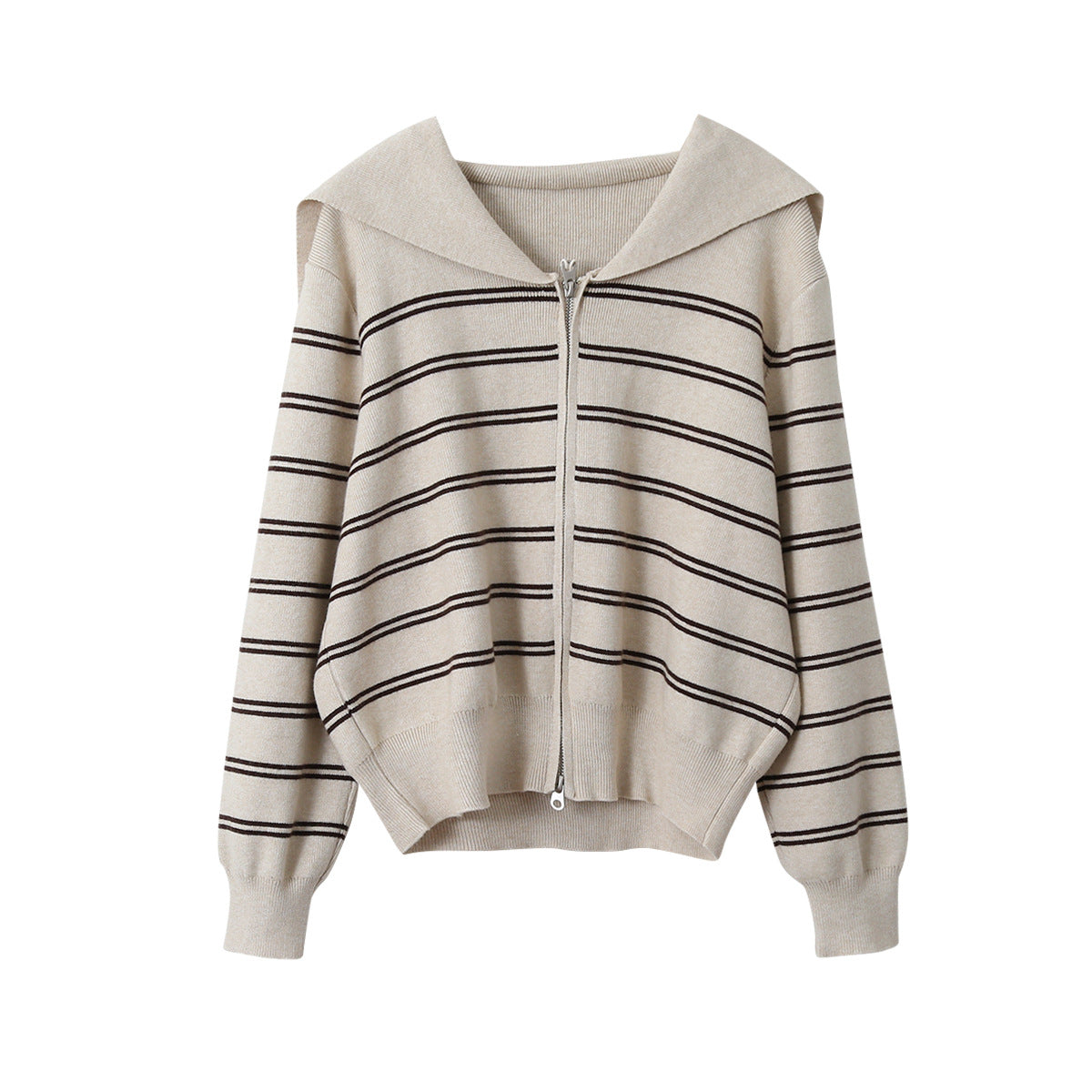 【LD11036】實拍雙頭拉鍊海軍領條紋針織開衫251202