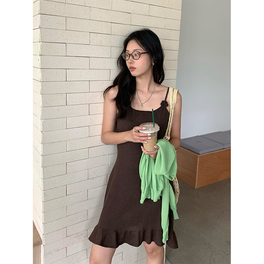 【H5265】實拍夏季甜美手工鉤花吊帶洋裝 雜飾裙襬顯瘦款250520