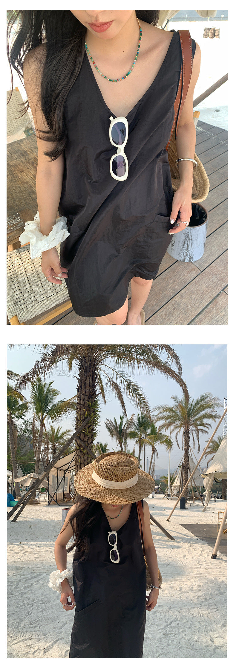 【H5117】實拍夏天休閒簡約雙口袋寬鬆背心洋裝250317