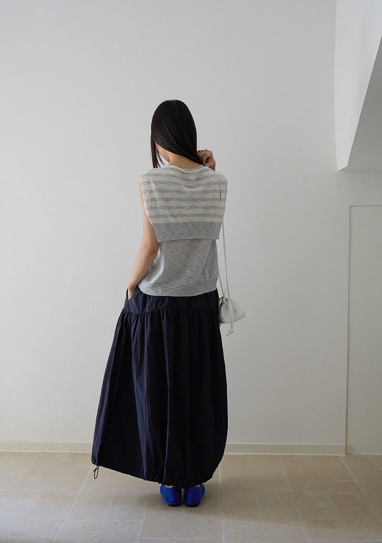 【L3072】實拍夏天韓國條紋披肩+刺繡針織背心250721