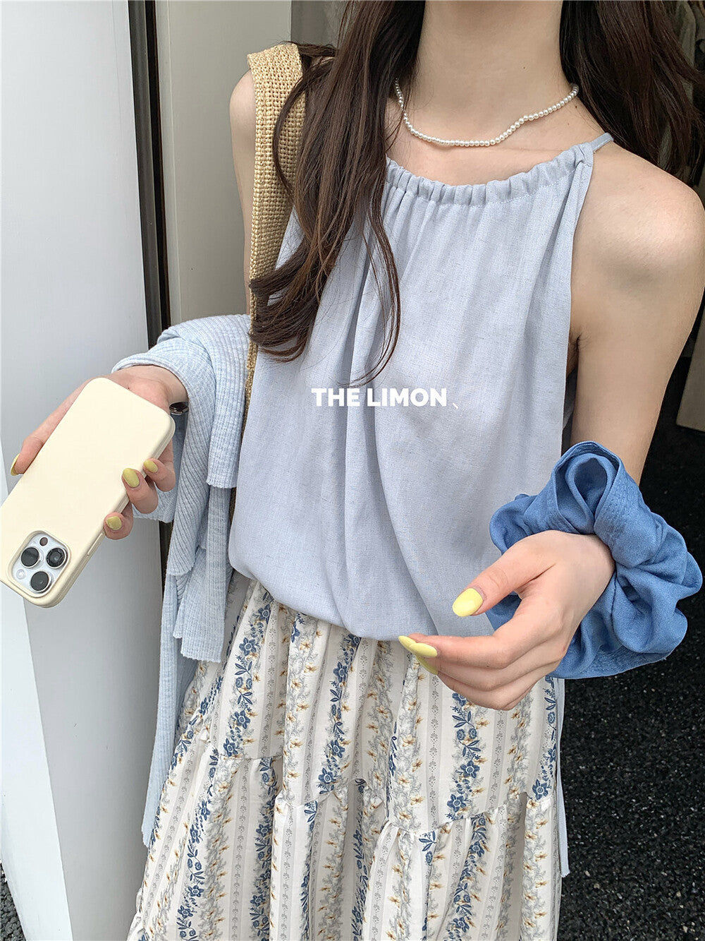 【L8665】實拍檸檬家 少女感棉麻綁帶背心250519